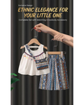Premium Boho Ethnic 3-Piece Girls Outfit Set – Tassel Tank Top, Printed Wide Leg Pants & Matching Sling Bag | Summer Holiday Wear