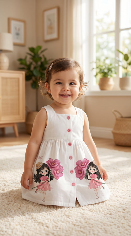 Cute Fairy Print Cotton Summer Frock for Baby Girls | Soft & Stylish Dress