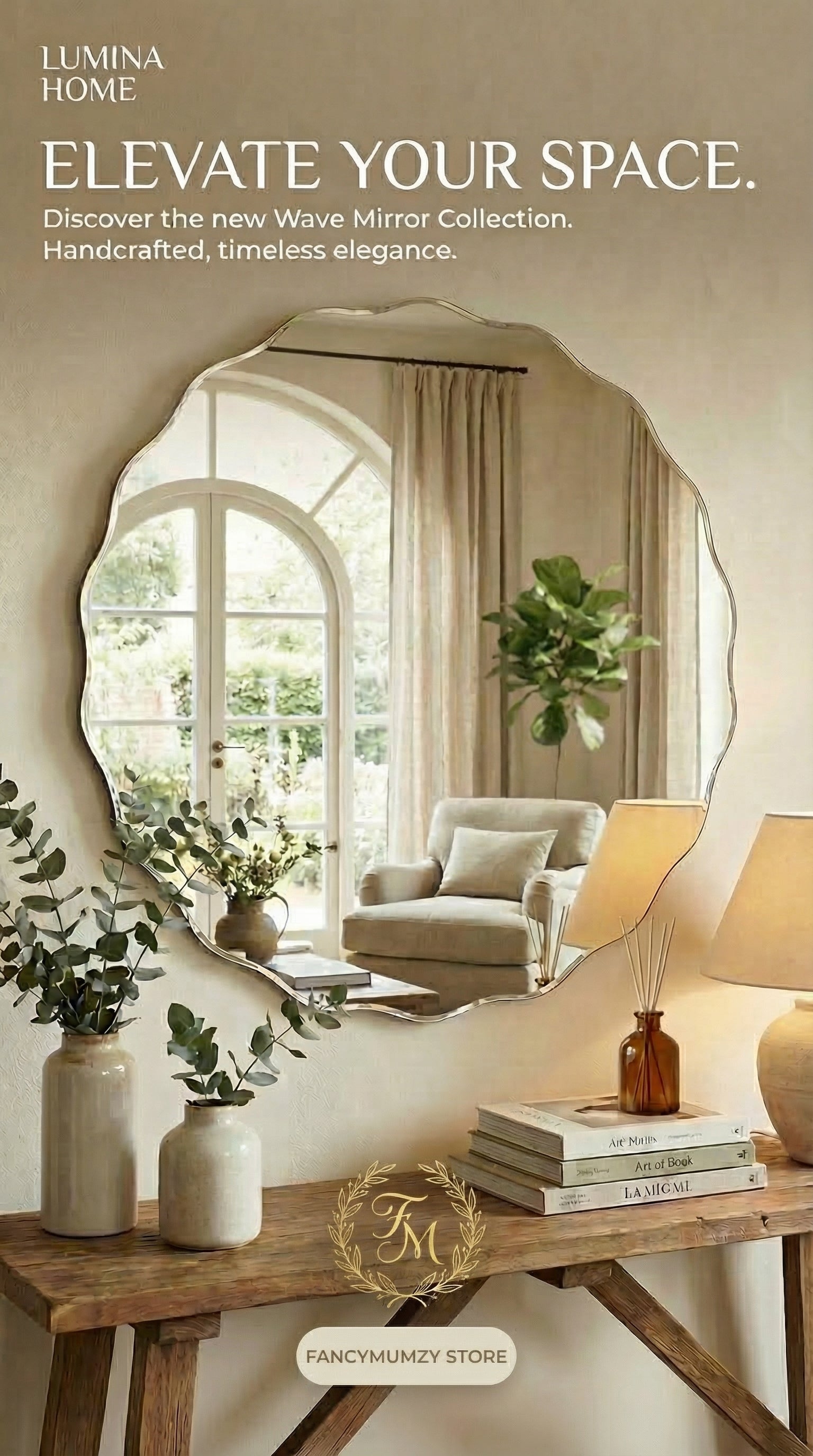 12 Inch Irregular Wave Wall Mirror – Elegant Modern Decorative Mirror for Living Room, Bedroom & Entryway