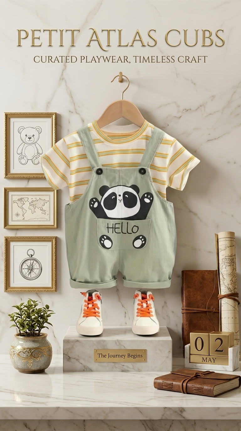 Panda Hello Premium Dungaree Set