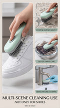 2-in-1 Liquid Soap Dispensing Shoe & Clothes Cleaning Brush | Soft Bristle Sneaker Scrubber | Multipurpose Household Cleaning Tool with Handle