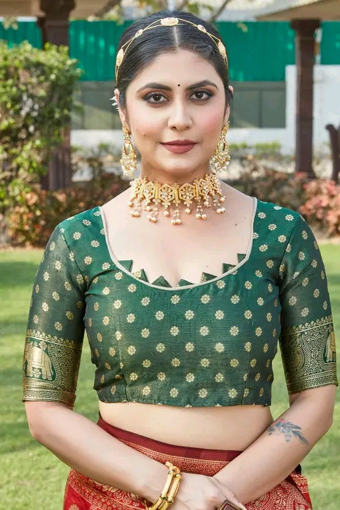 Royal Zari Woven Cotton Silk Saree – Wedding & Festive Traditional Wear with Running Blouse