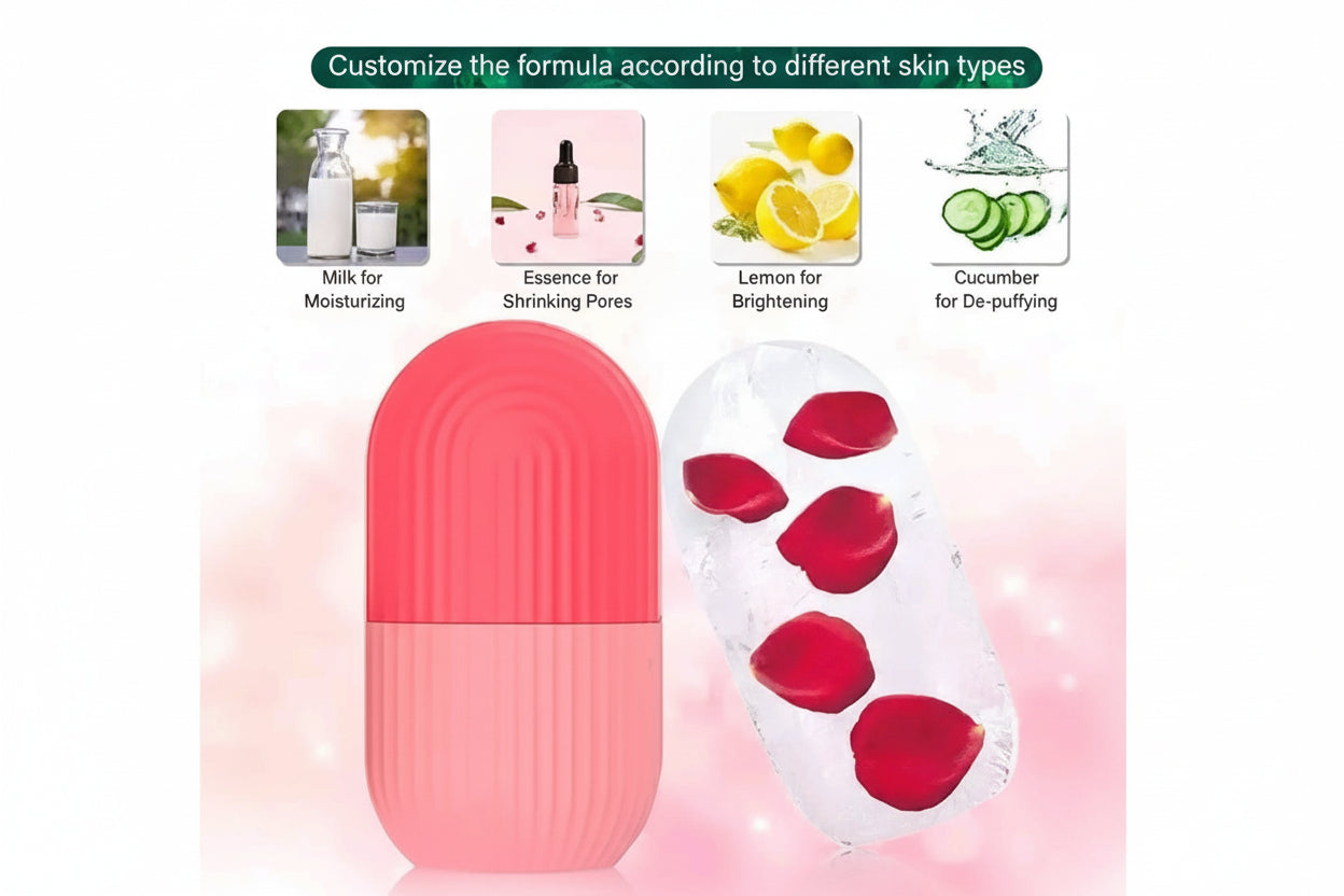 2 PCS Ice Roller for Face & Eyes – Silicone Ice Facial Mold for Pore Tightening, Dark Circles, Puffiness, Glod Skin | Pink & Green