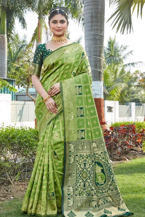 Royal Zari Woven Cotton Silk Saree – Wedding & Festive Traditional Wear with Running Blouse