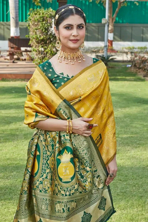 Royal Zari Woven Cotton Silk Saree – Wedding & Festive Traditional Wear with Running Blouse