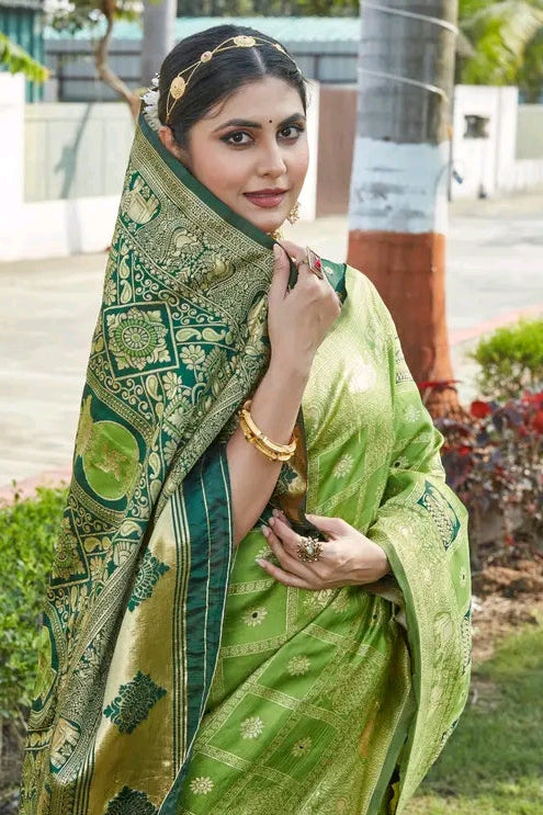Royal Zari Woven Cotton Silk Saree – Wedding & Festive Traditional Wear with Running Blouse