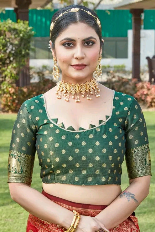 Royal Zari Woven Cotton Silk Saree – Wedding & Festive Traditional Wear with Running Blouse