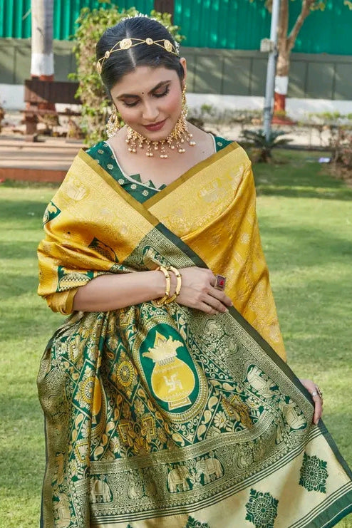 Royal Zari Woven Cotton Silk Saree – Wedding & Festive Traditional Wear with Running Blouse