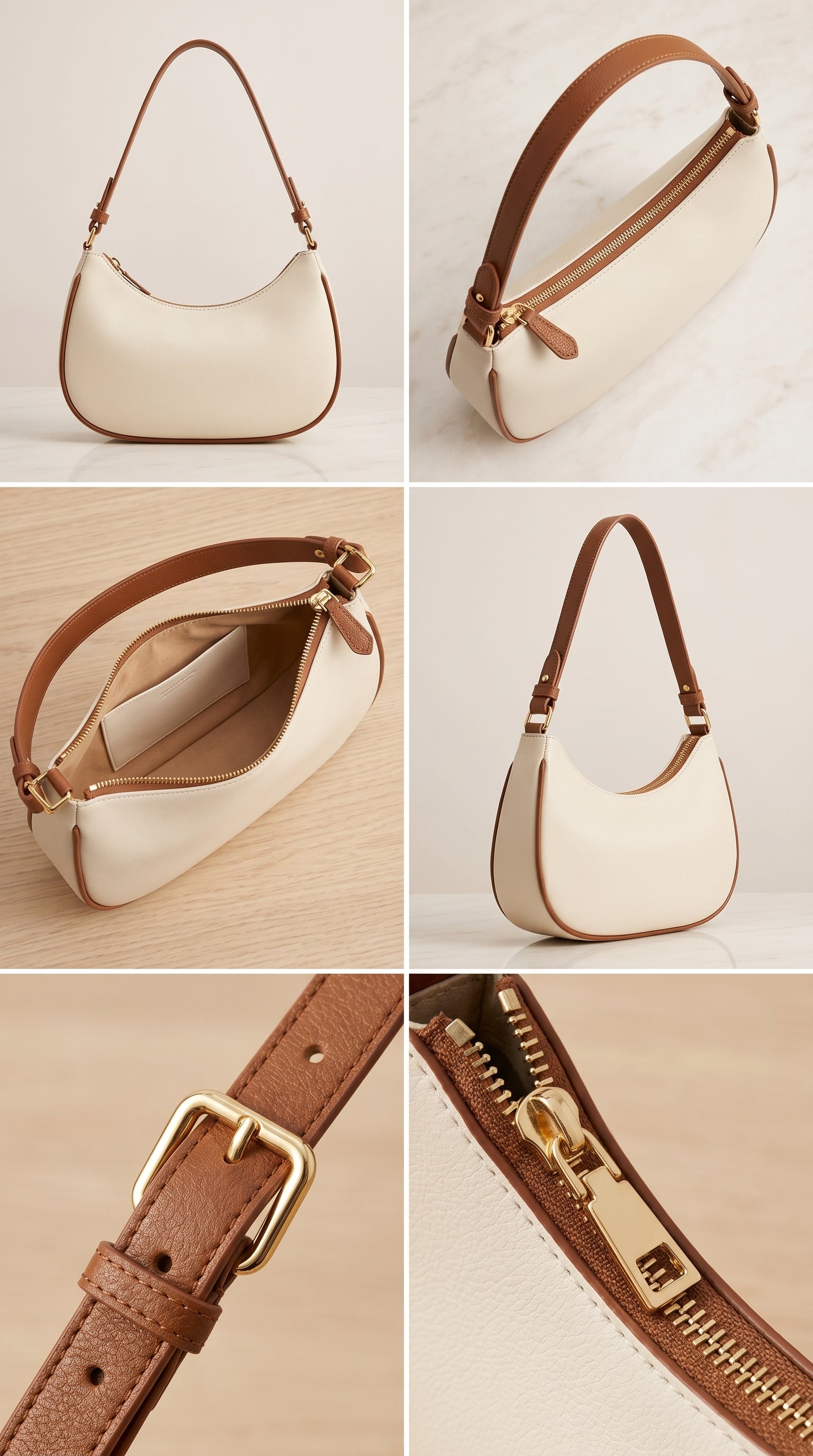 Elegant Cream PU Leather Shoulder Bag for Women | Trendy Sling Crossbody Purse | Stylish Minimal Handbag for Girls & Ladies