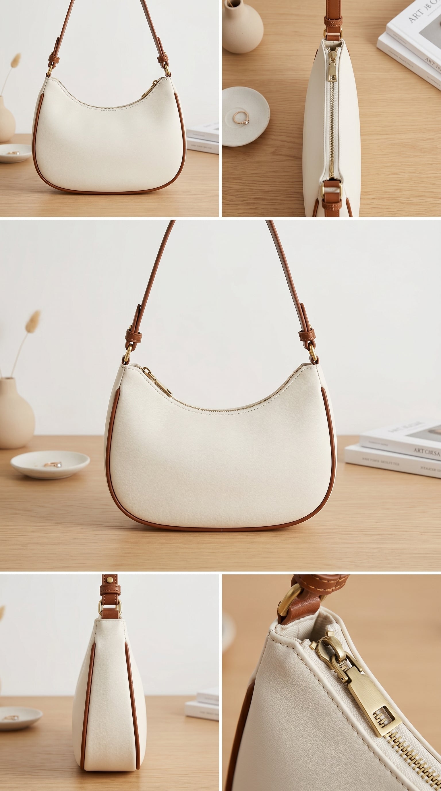 Elegant Cream PU Leather Shoulder Bag for Women | Trendy Sling Crossbody Purse | Stylish Minimal Handbag for Girls & Ladies